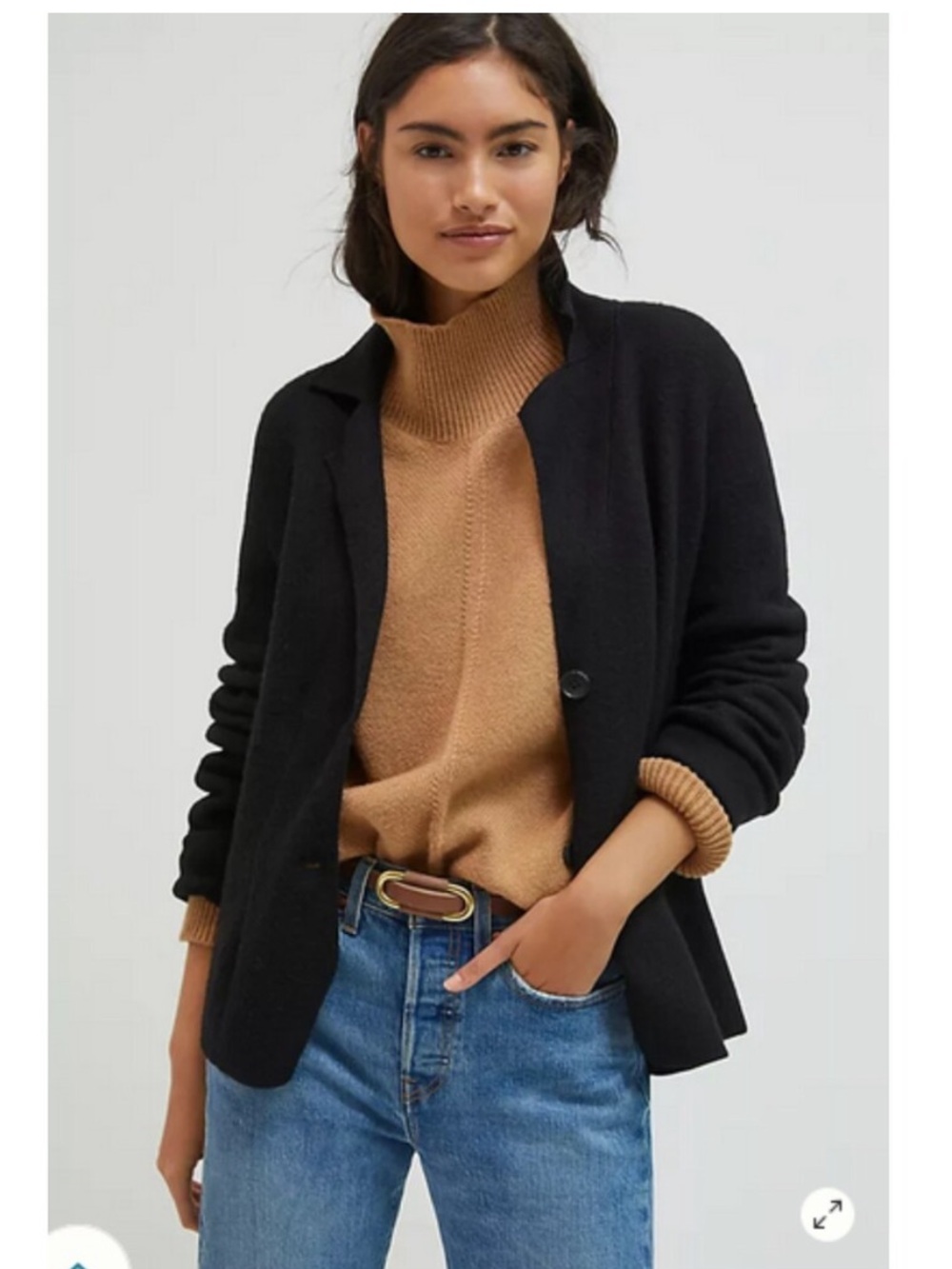 ANTHROPOLOGIE 2 Button Black Blazer Sweater Cardigan Medium